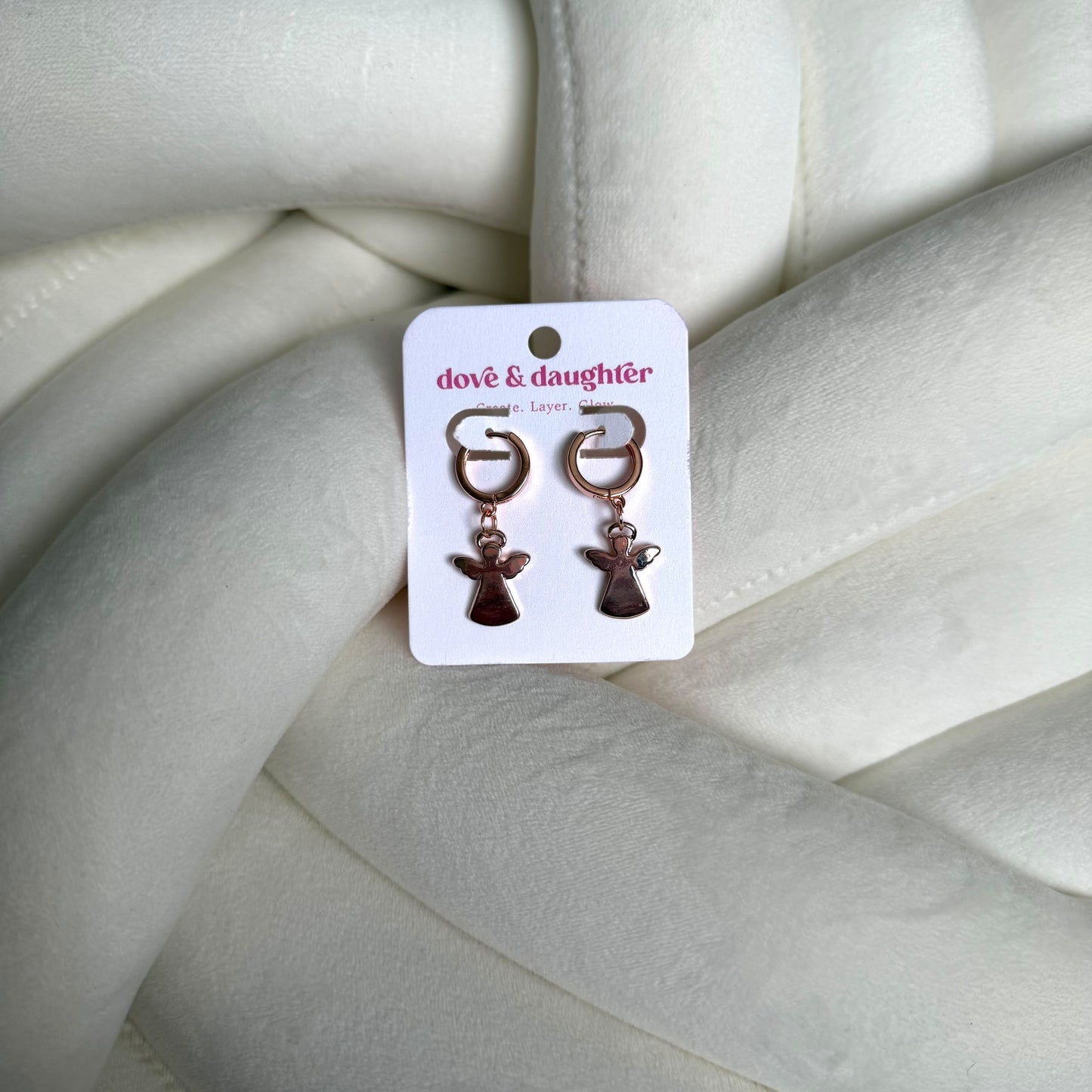 Rose gold angel hoops