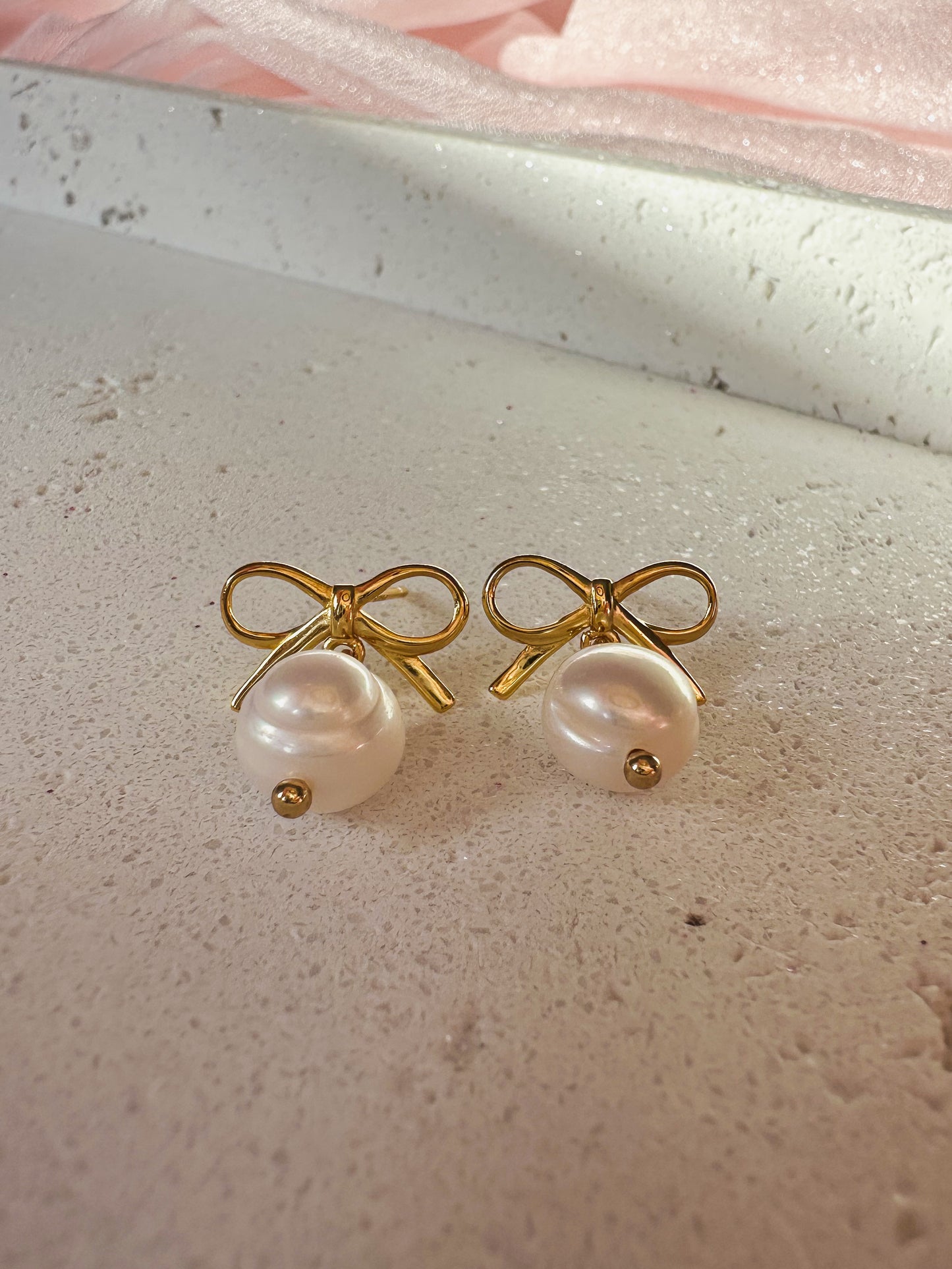 Bow & Pearl Earrings - 925 Sterling Silver