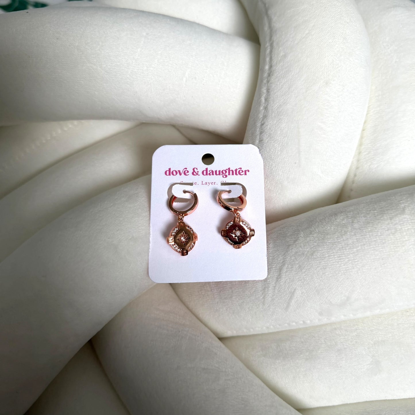 Rose gold compass hoops