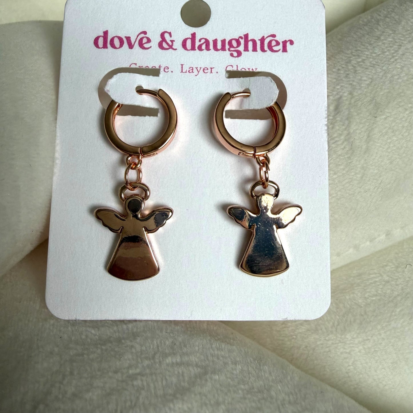 Rose gold angel hoops