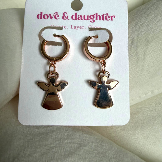 Rose gold angel hoops